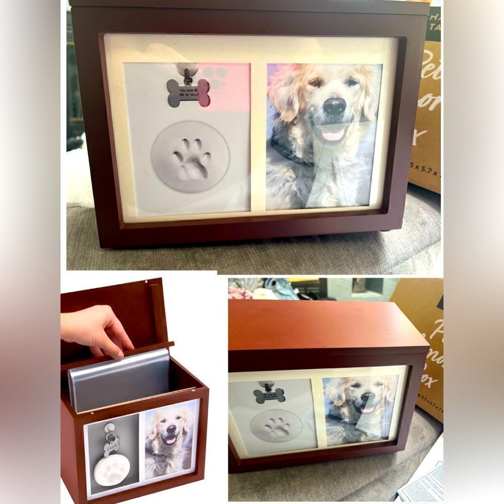CHASING TAILS PET MEMORIAL BOX W/ASH BAG AND PAW PRINT KIT-9.5X5.7X7~NEW